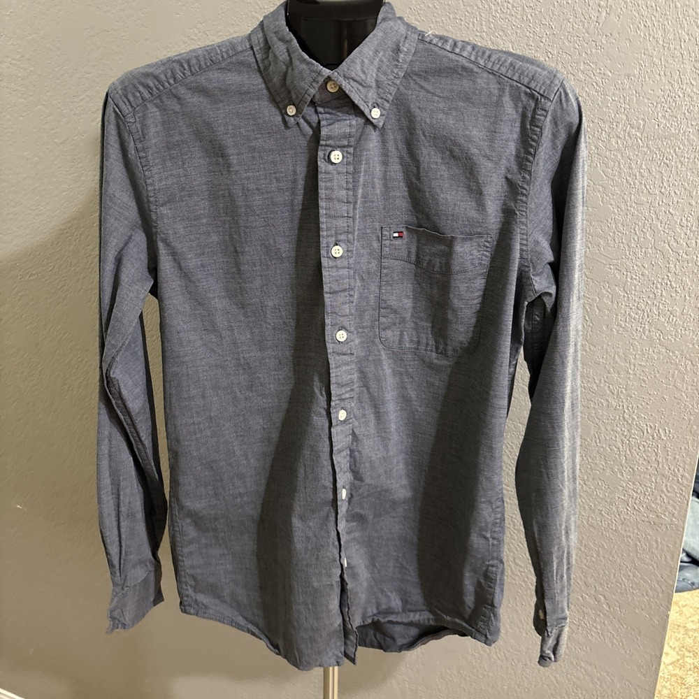 Tommy Hilfiger Men's Classic Fit P Stretch Long-Sleeve Shirt Navy Small
